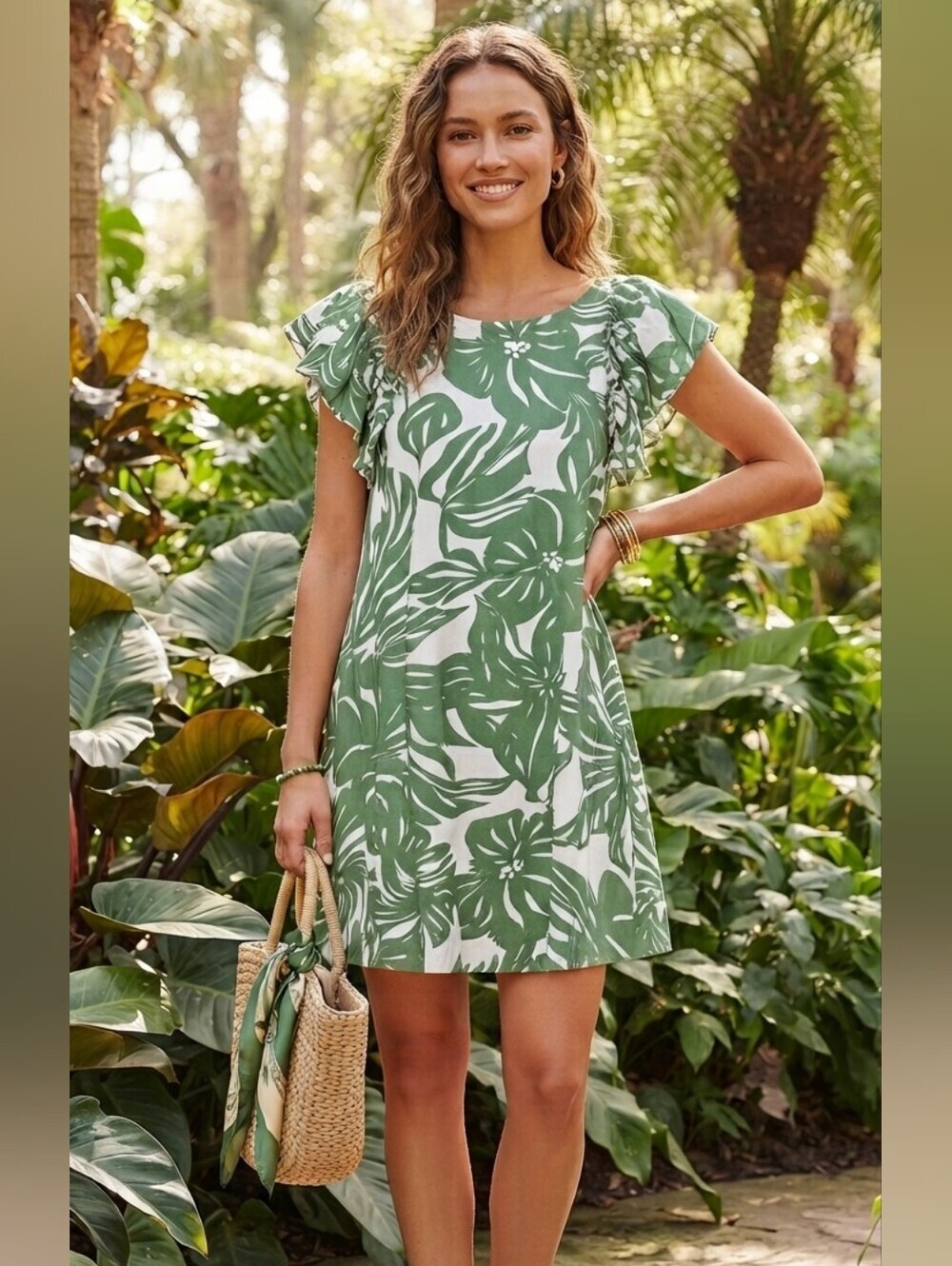 Millenium Green Large Floral Mini Dress  Sz M